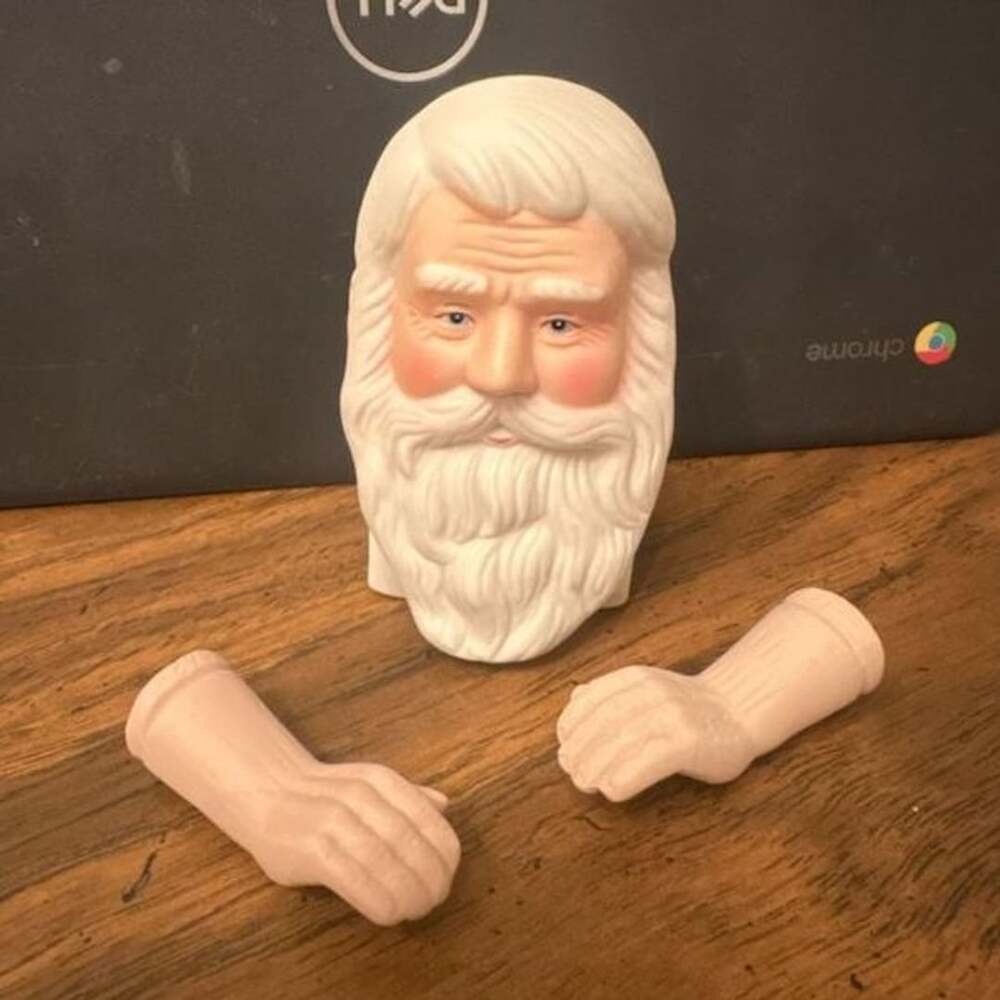 Vintage Porcelain Santa Claus Head And Hands Doll Parts DIY